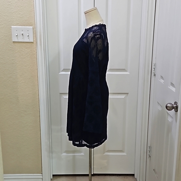 Xhilaration Dark Blue Floral Laced Bell Sleeve Dress Size Medium - Picture 3 of 8